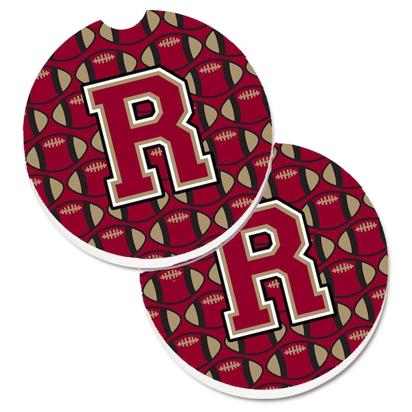 Carolines Treasures Letter R Football Garnet and Gold Set of 2 Cup Holder Car Coaster CJ1078-RCARC - main